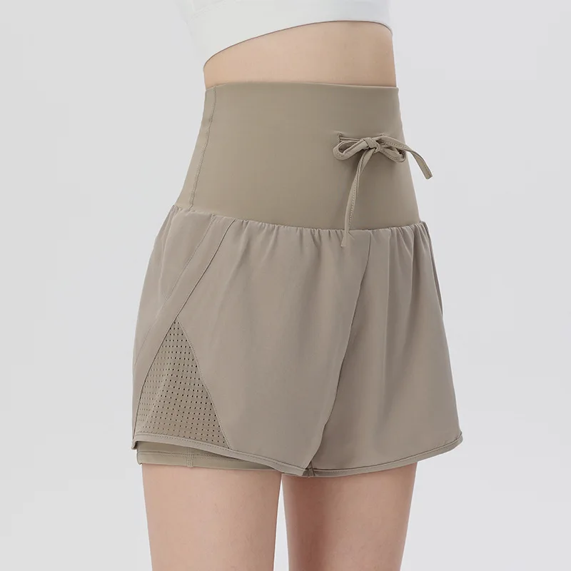 Quick-Dry Modest High-Waisted Running Shorts with A Two-Piece Look for Outdoor Wear Yoga and Fitness Summer Shorts for Women