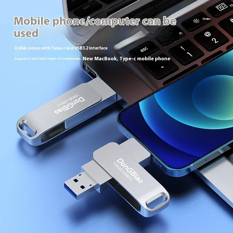 Dual interface Type-C and USB 3.0 Flash Drive with 256GB Capacity and High-speed 128GB Mobile Phone Memory Stick for Computers