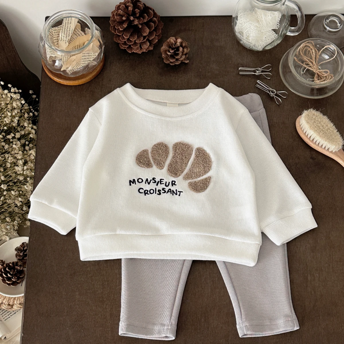 2 قطعة/المجموعة الخريف الوليد الطفل لطيف بولهورن ملفوفة منشفة التطريز أعلى + السراويل الصلبة عارضة تنفس الزي دعوى 0-3 سنوات #3