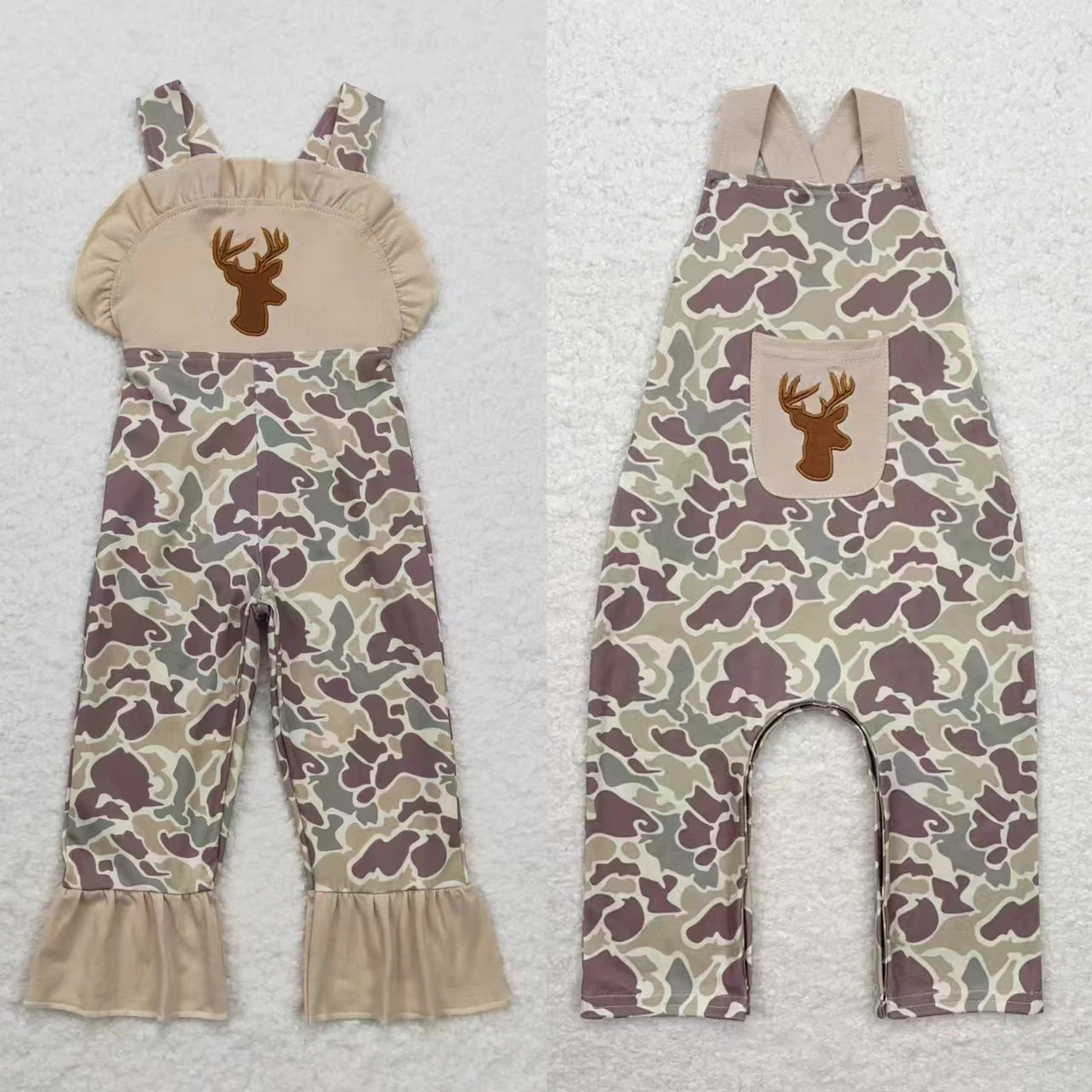 Wholesale Toddler Embroidery Deer Bodysuit One-piece Bodysuit Kid Baby Boy Girl Sleeveless Camo Jumpsuit Newborn Coverall Romper