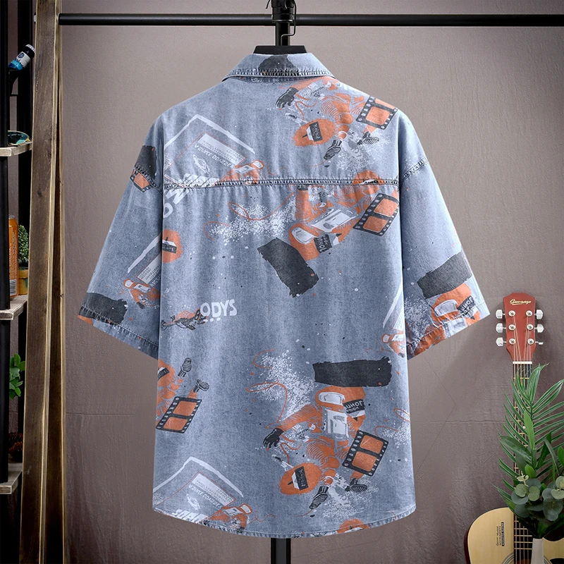 2026 new style mens Letter pattern denim shirts high quality Summer fashion Casual slim fit denim shirt men full size M-3XL