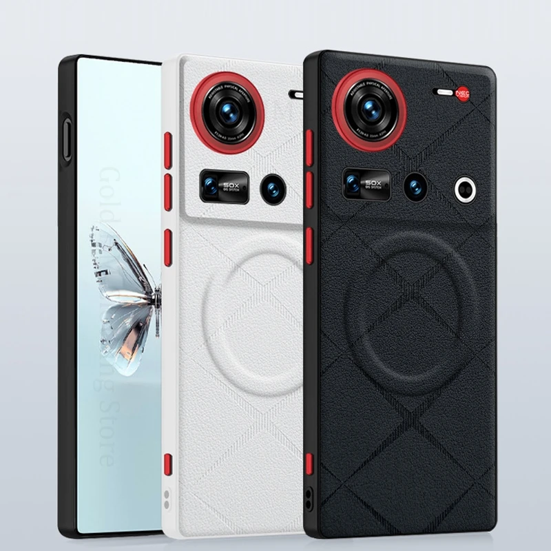 

For ZTE nubia Z70S Ultra Skin Feel Leahter Wireless Charger Soft Bumper Case Nubia Z70S Ultra Shockproof Holster Magsafing Cover