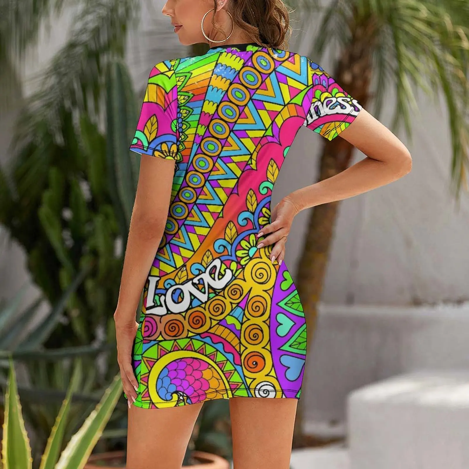 Psychedelic Trippy Colorful Hippy Art Short-Sleeved Dress dress for woman elegant dress birthday dresses for women