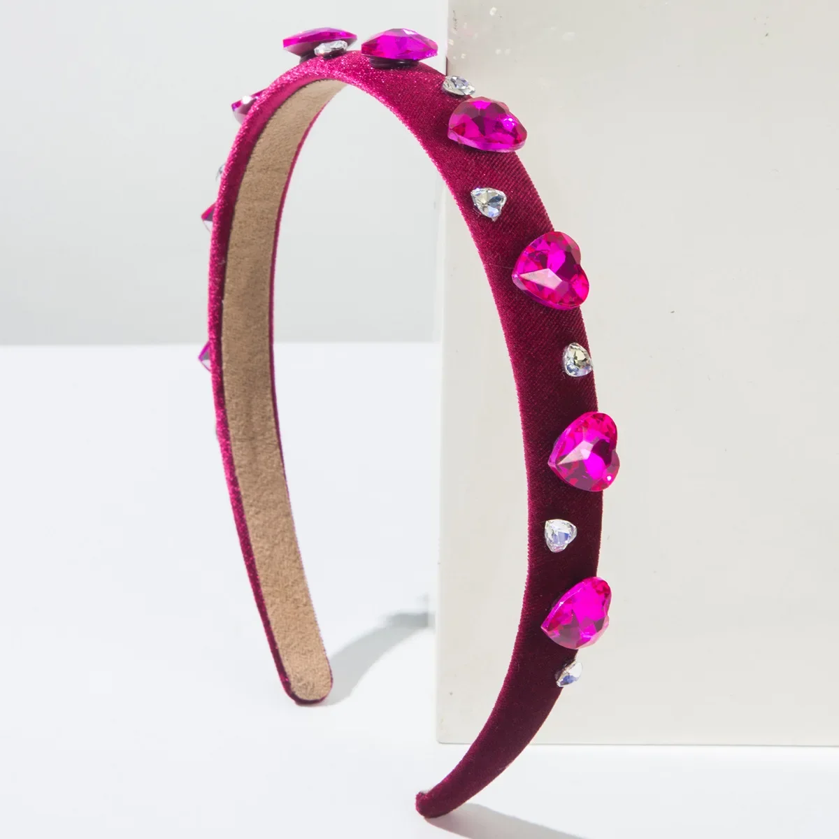 Valentine\'s Day Pink Baroque Full Diamond Love Headband Sweet Date Hair Accessories
