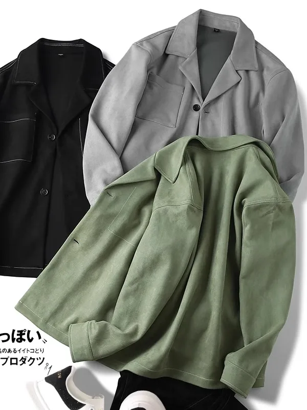 

Soft Suede Casual Collar Jacket Pure Color Versatile Spring New Retro Japanese Style Youth Fashion Urban Standard Fit Long Sl...