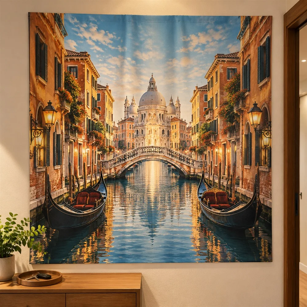 VIKAMA Venice Canal Tapestry Wall Hanging, Romantic Aesthetic Room Decor Wall Art Tapestries for Living Room Bedroom Dining Room
