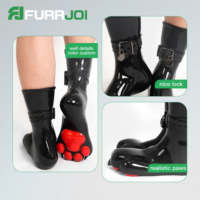 Furrjoi Silicone Furry Dog Feet with Lock Round Comic Toes Color Custom Available Cosplay Costumes with Belt Boots