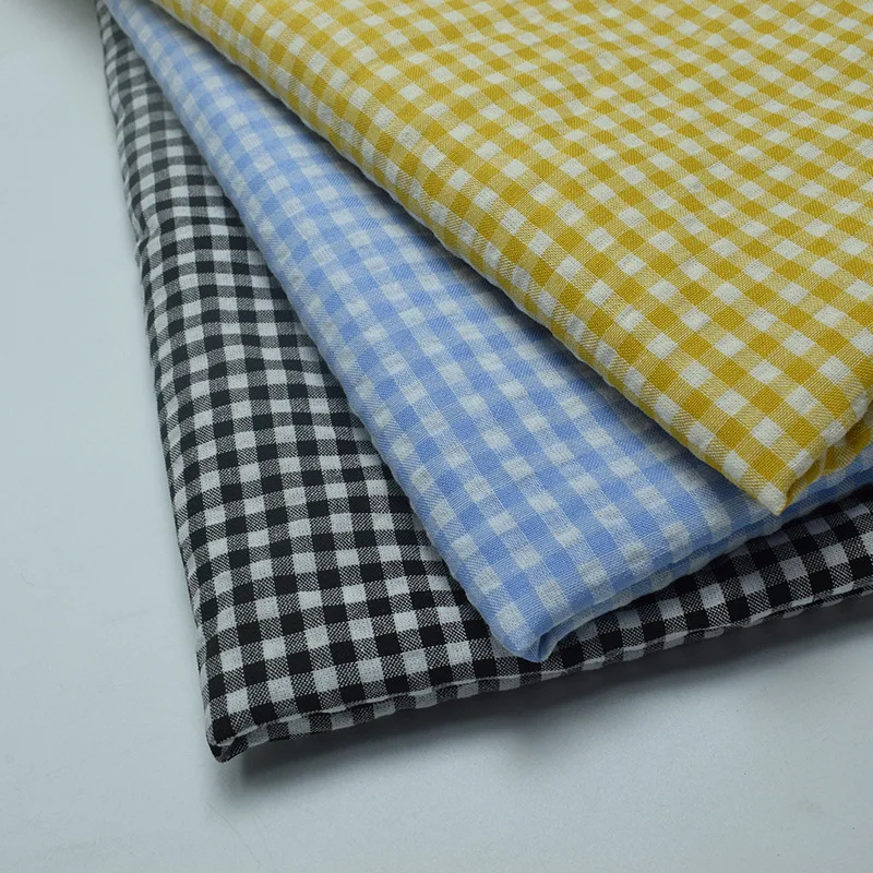 

Color Woven Yarn Dyed Plaid Fabric 0.4cm Polyester Cotton Geometric Check Fresh Style for Shirt Dress Pet Clothes Headscarf