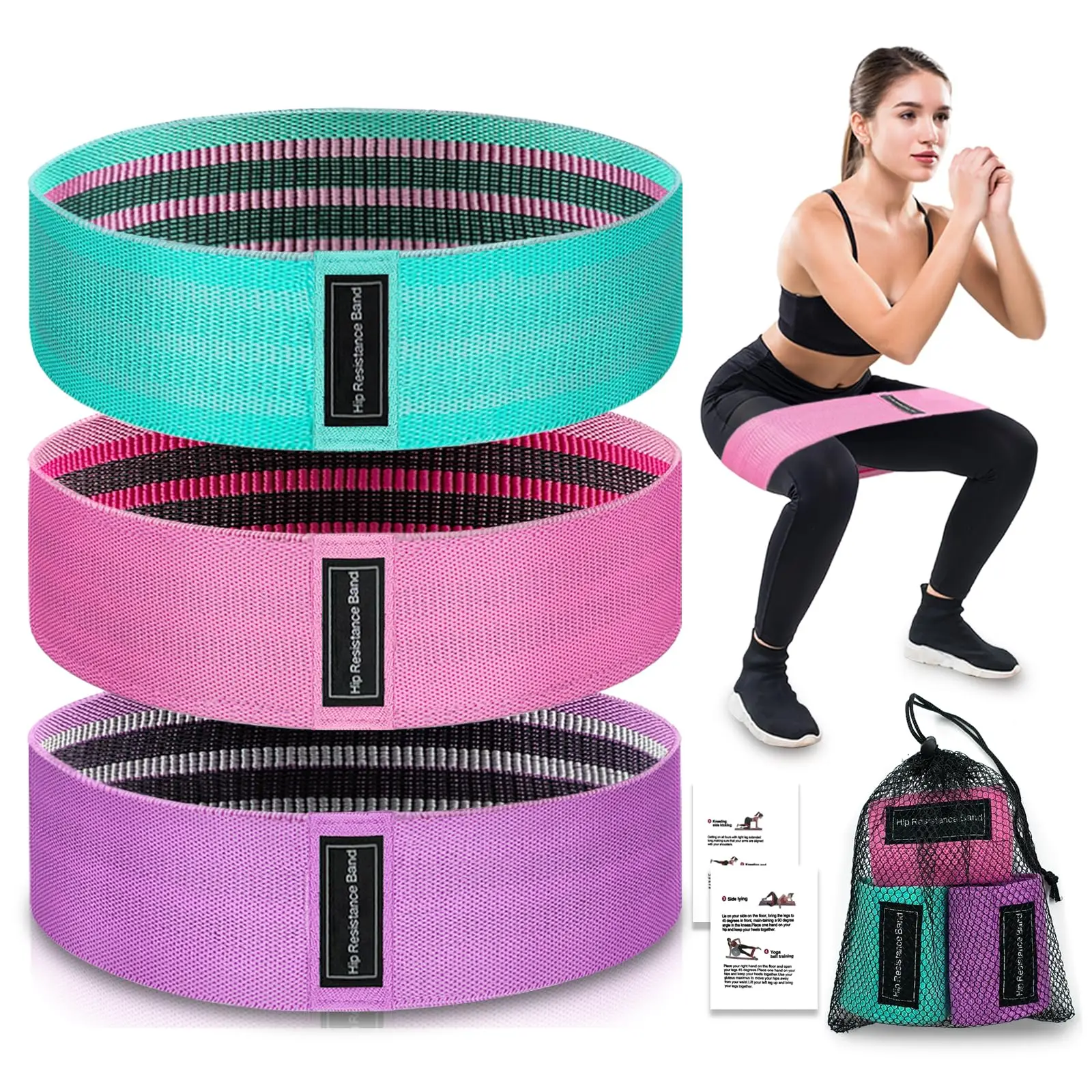 Multi-Level Fabric Resistance Bands Set - Comfortable, Durable Bands for Fitness, Yoga, Pilates, with Portable Carry Bag