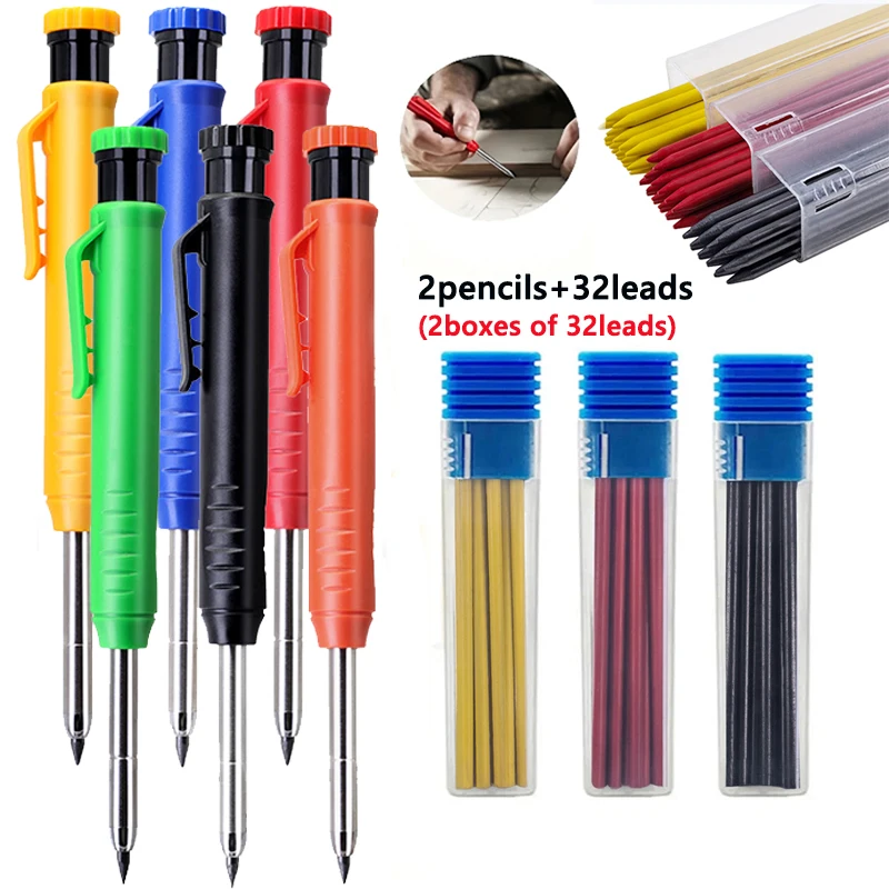 

Hot 2.8mm Solid Carpenter Pencil Set For Deep Hole Marker With Refill Leads Marking Tool Woodworking Deep Hole Mechanical Pencil