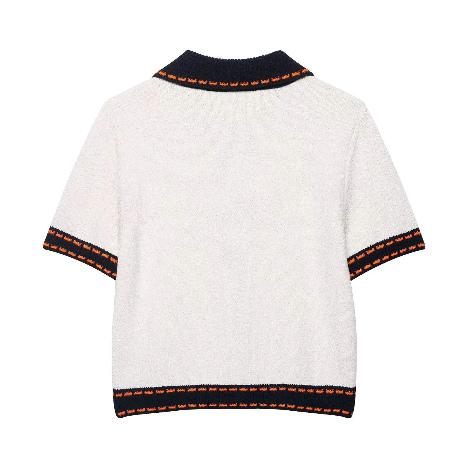 BSAY 패션 신상 여성용 2025 싱글 버튼 칼라 스티치 장식 반팔 배색 니트 코트 탑