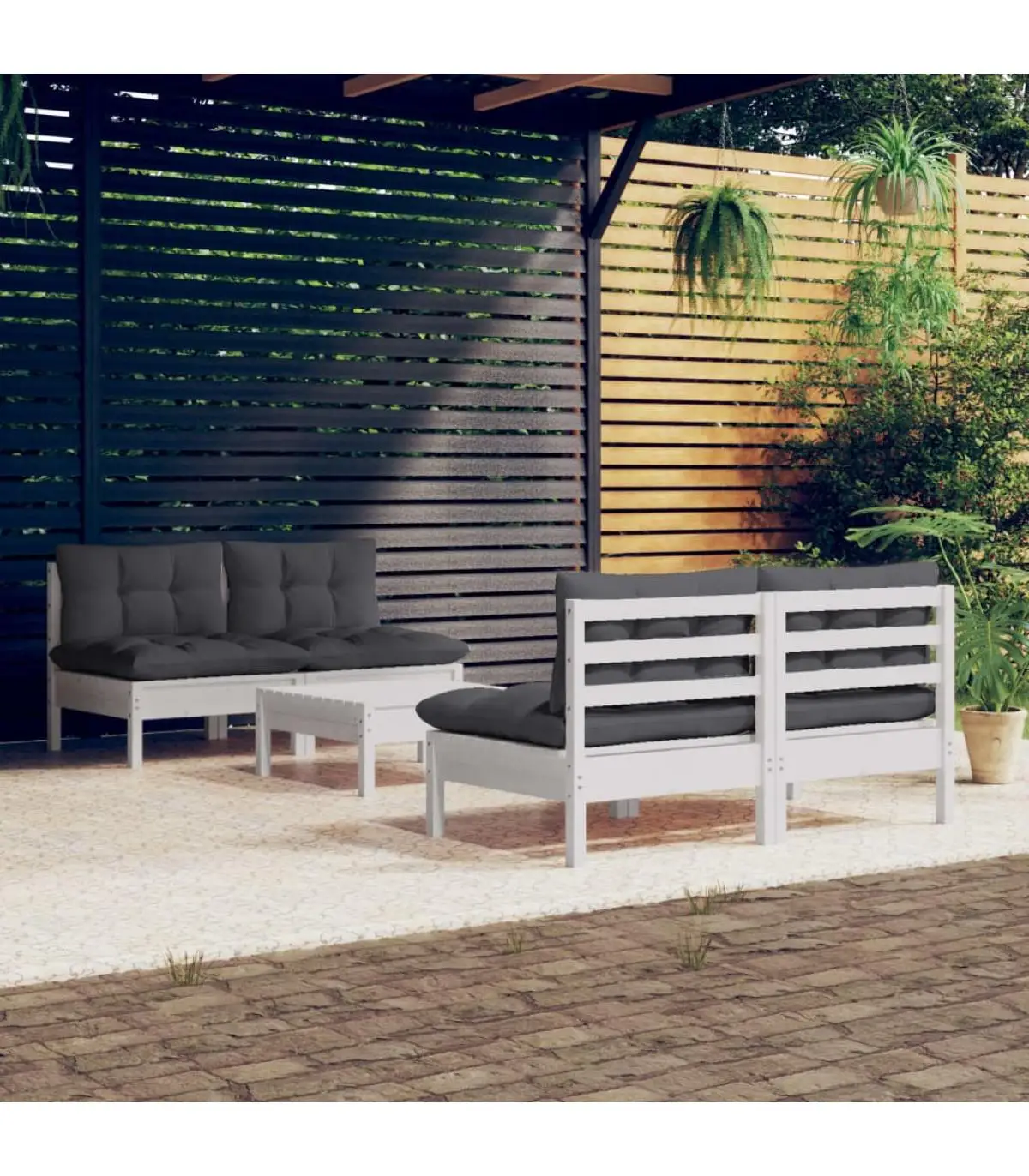 Garden sets garden furniture 5 PCs with cushions anthracite pine wood