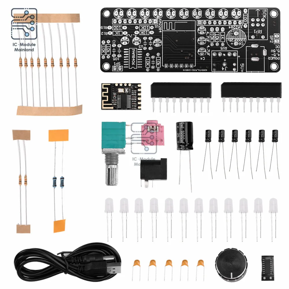 DC5V 5W PAM8406 Speaker Amplifier Board Module Dual Channel Stereo with Bluetooth Level Indicator USB to DC005 Cable DIY