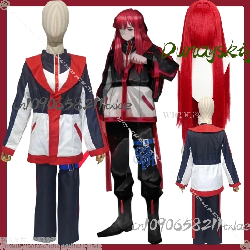 

Yuri Cosplay Anime Game Limbus Company Handsome Fashion Punk Coat Pants Y2K Uniform Red Long Wigs Halloween Christmas Party 코스프레