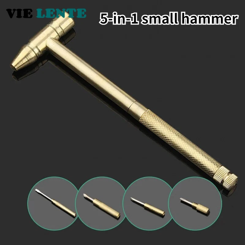 5-In-1 Mini Craft Hammer Screwdriver Set Copper Alloy Gold Detachable Micro Screwdriver Perfect Hand Tool For Diy Projects