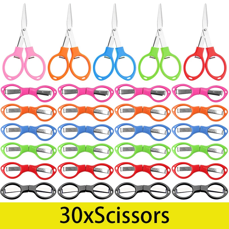 Folding Segurança Scissors com Handle plástico colorido, 30pcs