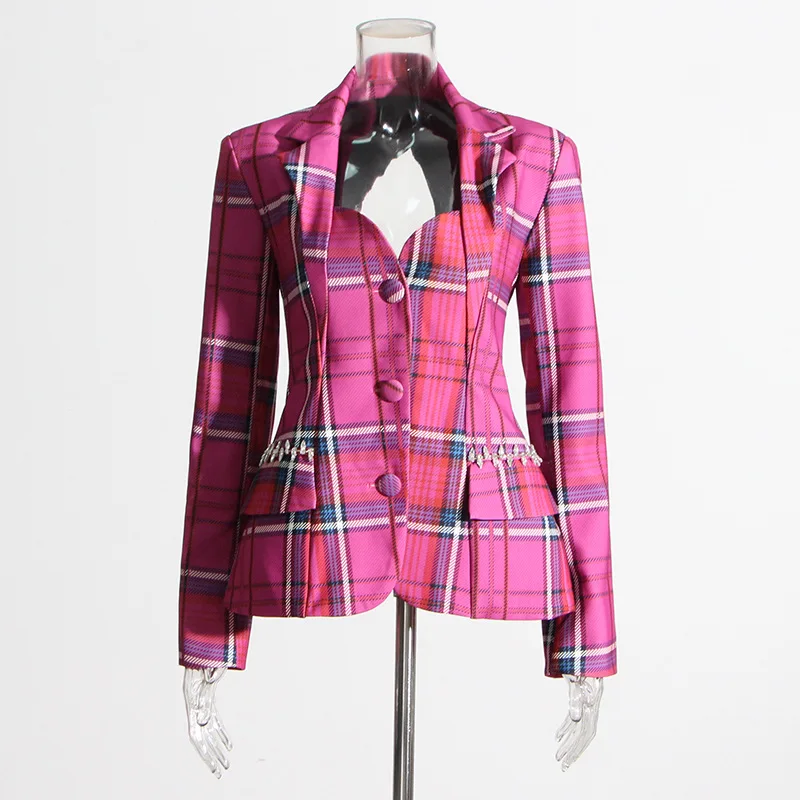 Blazers delgados con espalda descubierta para mujer, trajes con cuello con muescas, chaqueta de manga larga con retales de diamantes, ropa de moda