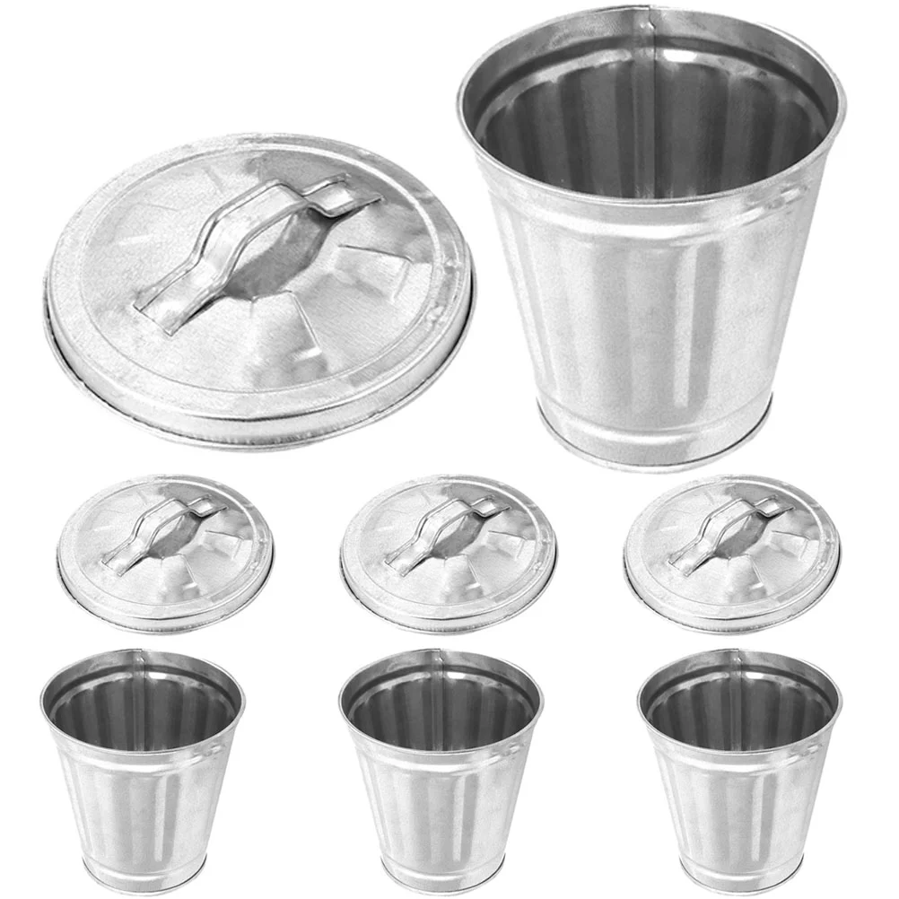 4 Pcs Cute Mini Trash Can Table Storage Jar Flower Pot Pen Holder (original Color) 4pcs Countertop Galvanized Office