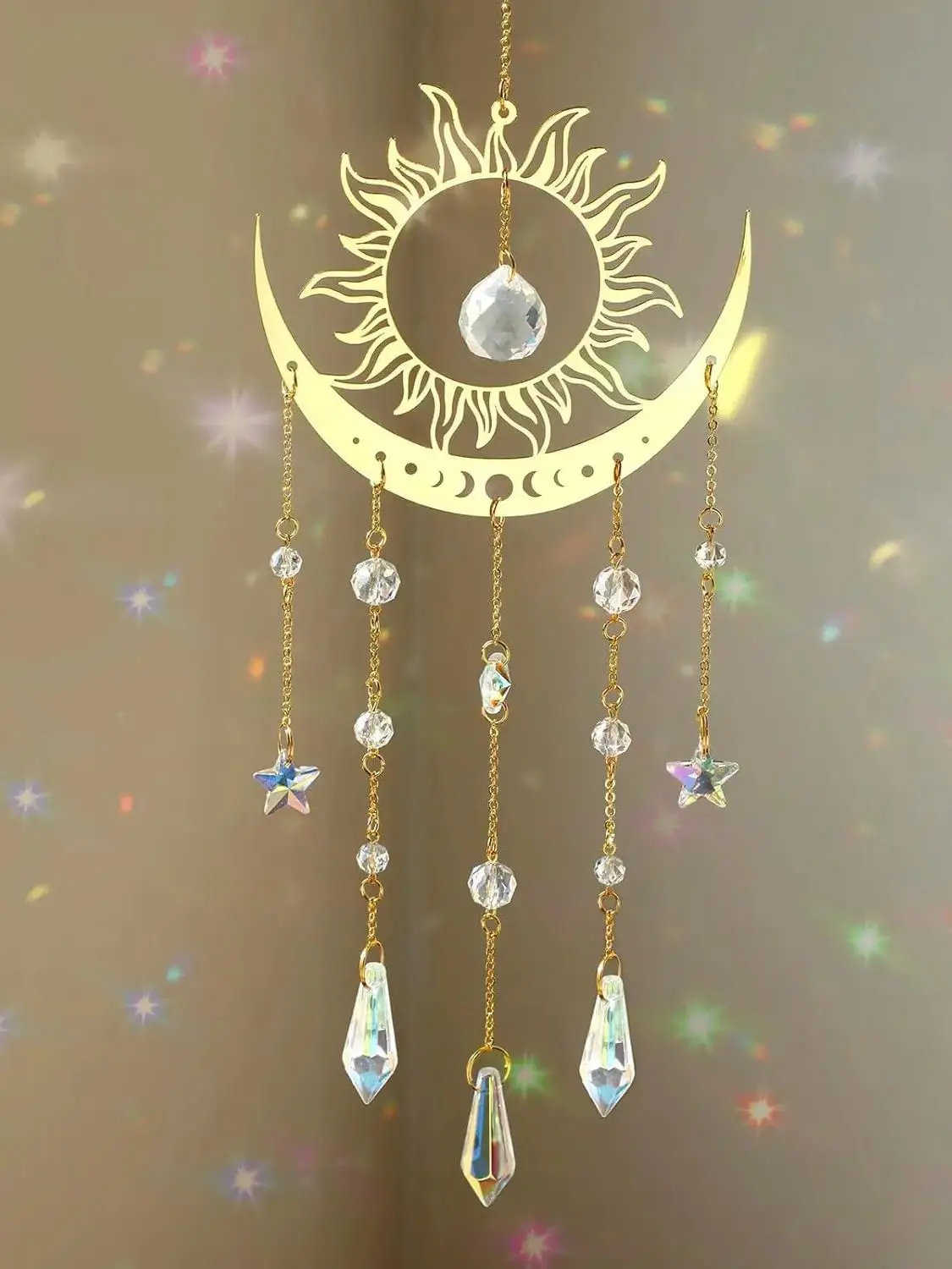 

Sun Crystal Suncatcher Prism Ball Rainbow Maker Star Stained Glass Sun Catchers Garden Moon Phase Pendant Window Hanging Decors