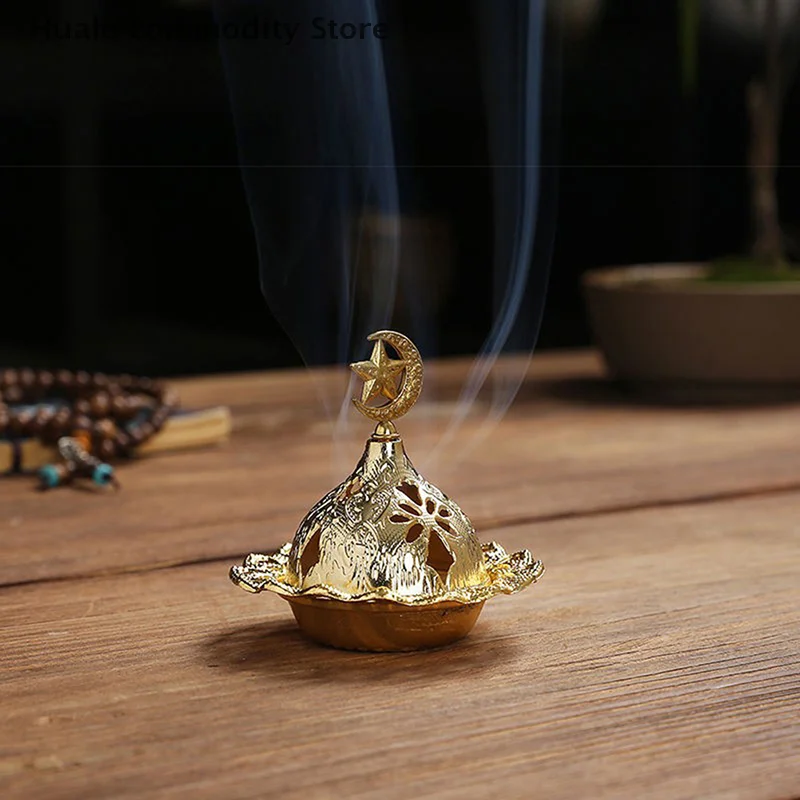 Brûleur d'encens creux doré pour la maison, porte-encensoir en alliage de style arabe, porte-encens d'hôtel, ornements de yoga, tour à huile