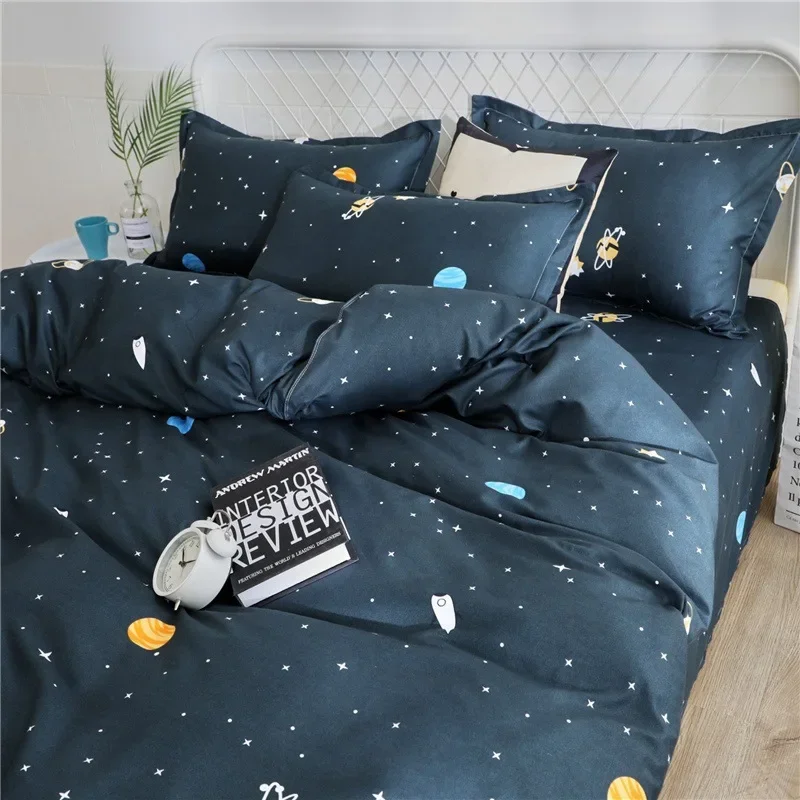 Four Piece Set Cute Cartoon Print Duvet Cover Lovely Pattern Adults Kids Quilt Cover AB Double-sided Comforter Covers