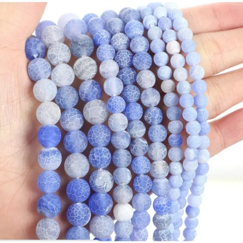 

Fashion Natural Stone Frosted Crack Agate Charm Loose Bead DIY Round Beads Jewelry Accessories