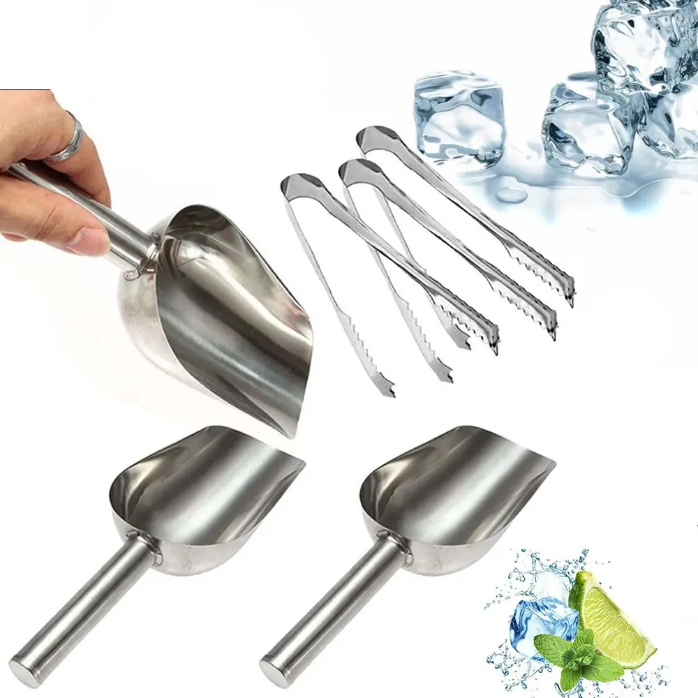 Multi-function 8-inch Stainless Steel Ice Shovel And 6-inch Ice Clip Party Candy Cake Clip Ice Flour Grain Tea Coffee Food Tools