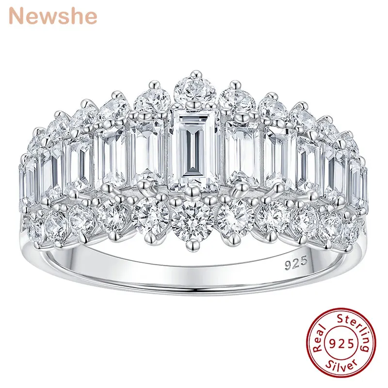 Newshe 925 Sterling Silver Emerald Cut Wedding Bands for Women Engagement Rings Cubic Zircon Eternity Ring