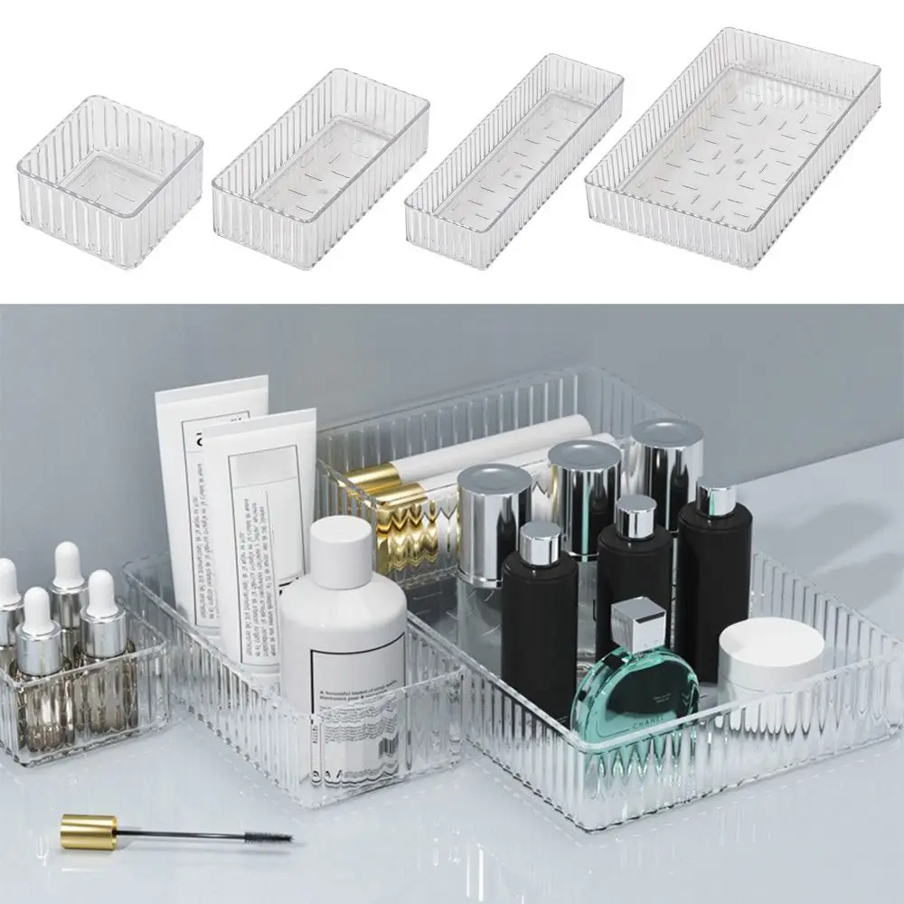 S/M/L/XL منظمات درج المكتب حاوية قرطاسية بلاستيكية مستطيلة غير محدودة صندوق تخزين شفاف مكتب المنزل