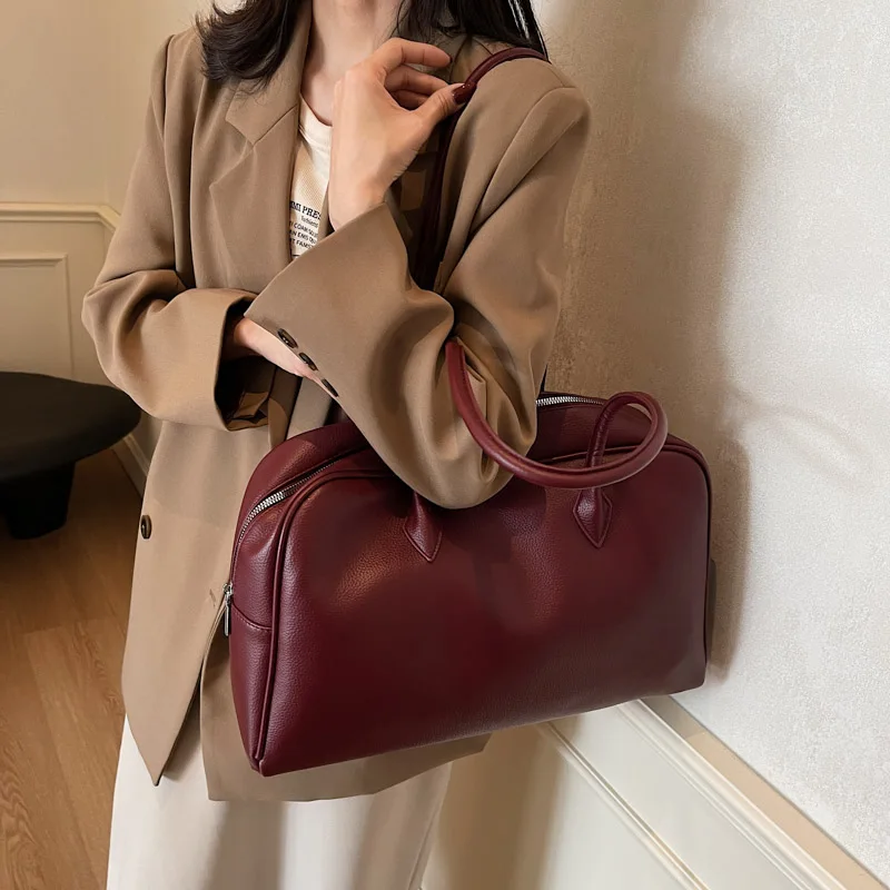 左側大容量 Pu レザーショルダーバッグ女性のための 2025 高級デザイナートートバッグ女性ブランドレトロシンプルなハンドバッグ