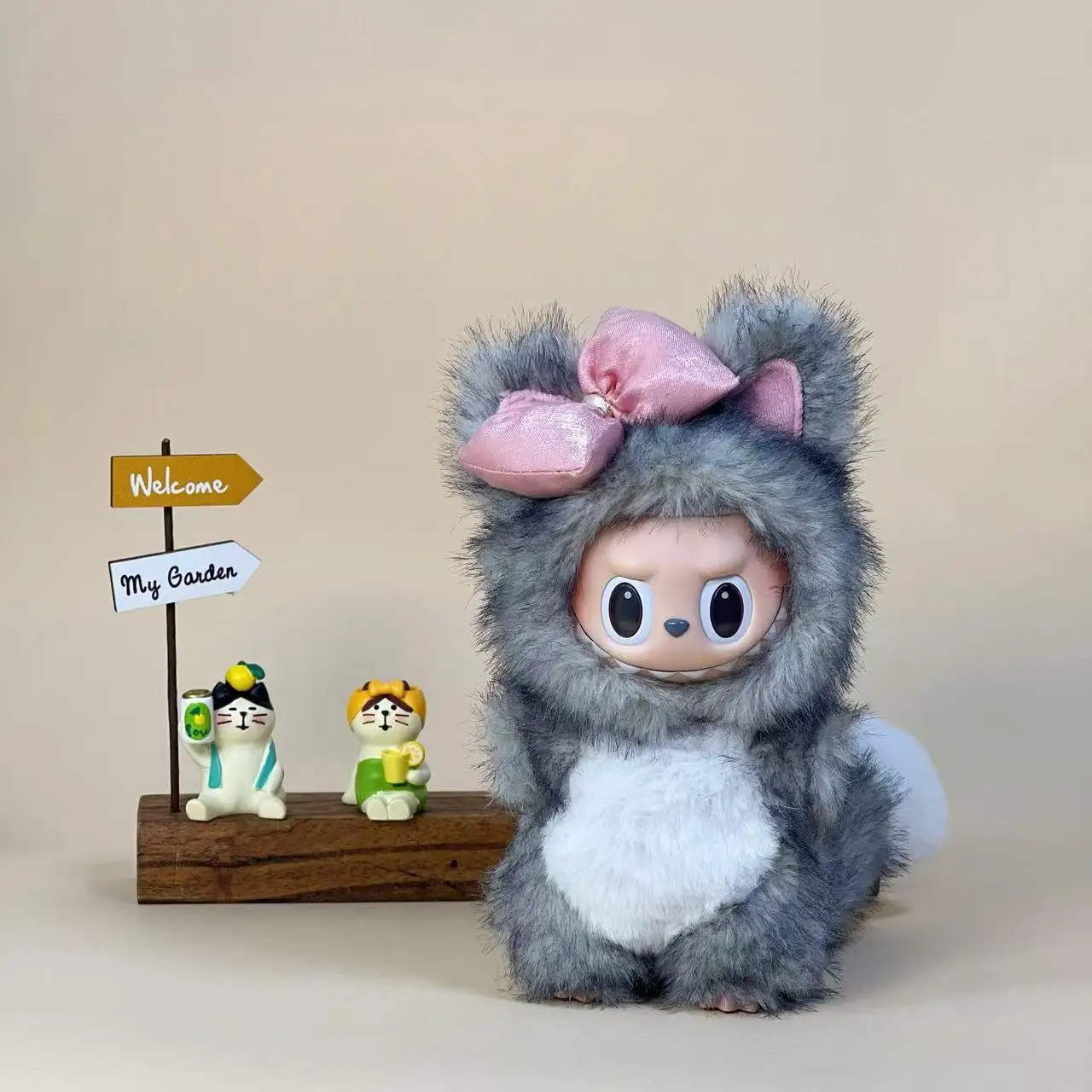 Novo produto roupas de bebê vinil 17cm boneca bonito conjunto animal raposa cão coelho gato conjunto de pelúcia boneca [apenas roupas para venda, sem bonecas]