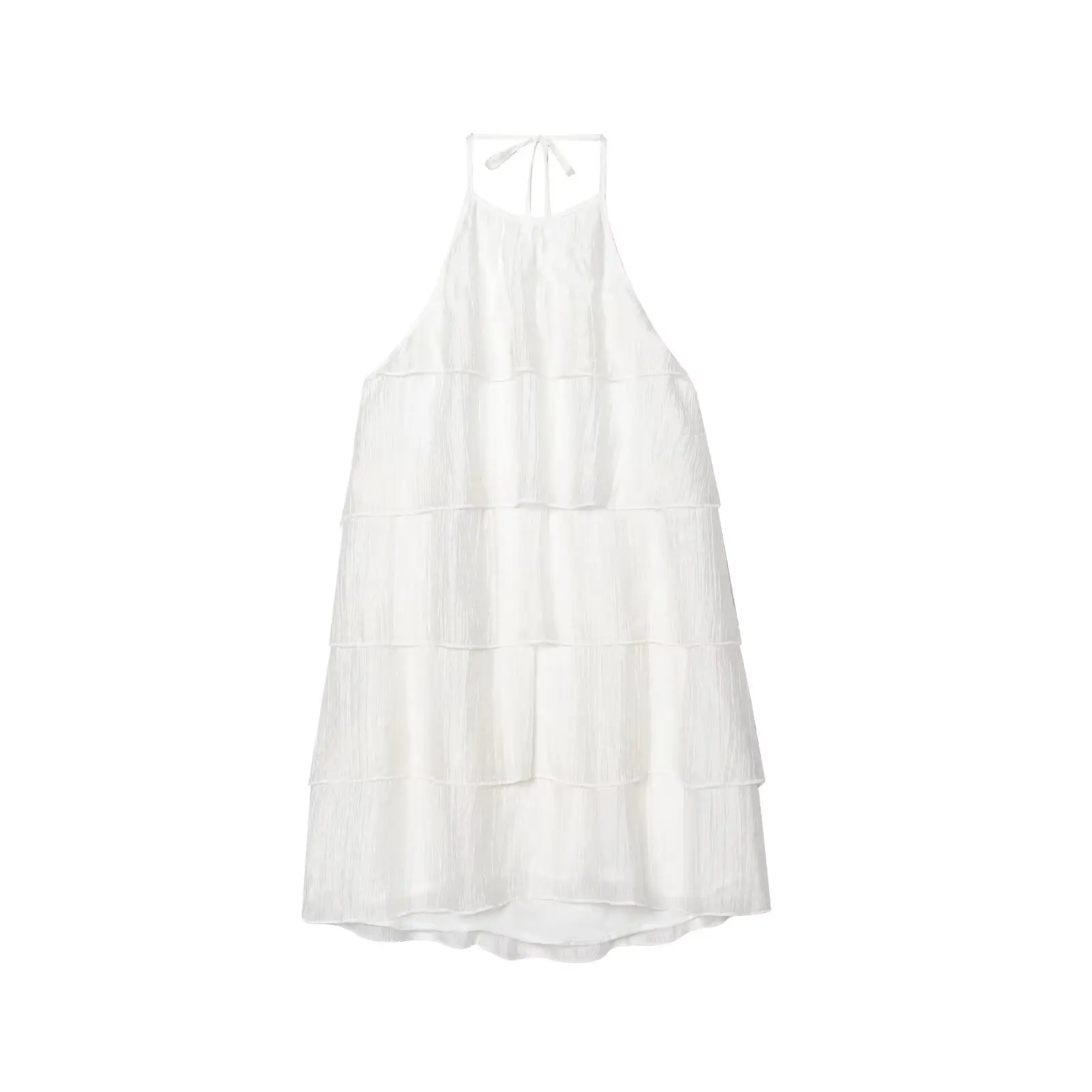 

BM&MD&ZA Women Elegant Sweet Chiffon Sleeveless Off - Shoulder Halter Neck Mini Dress with Tiered Ruffle Decoration