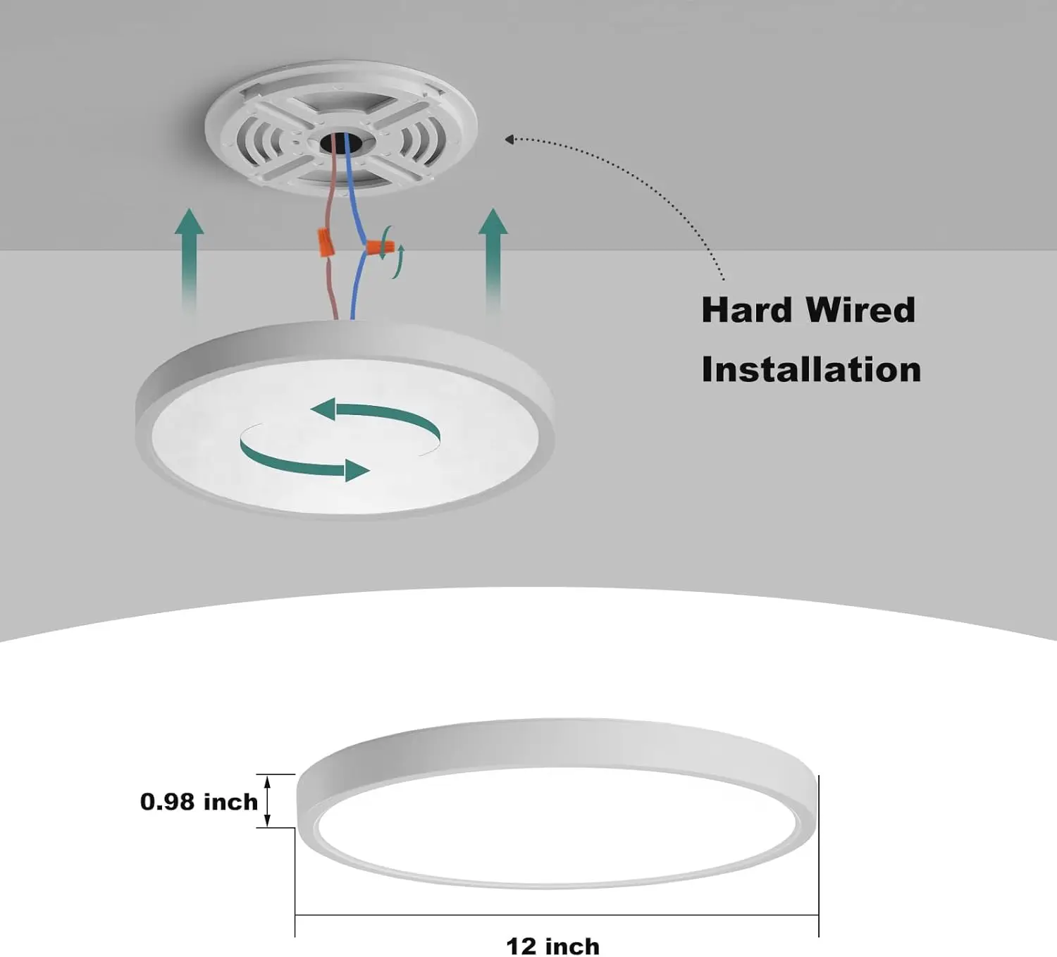 Plafonnier à détecteur de mouvement avec télécommande, montage encastré, luminaire rond, intérieur filaire pour couloir, lot de 2, 24W