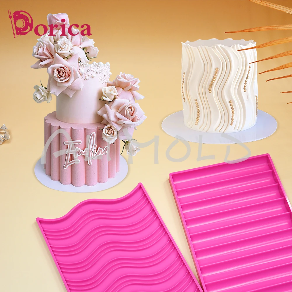 

3D Wavy Design Cake Border Lace Mat DIY Cylindrical Fondant Chocolate Origami Silicone Mould Wedding Cake Decorating Tool Baking