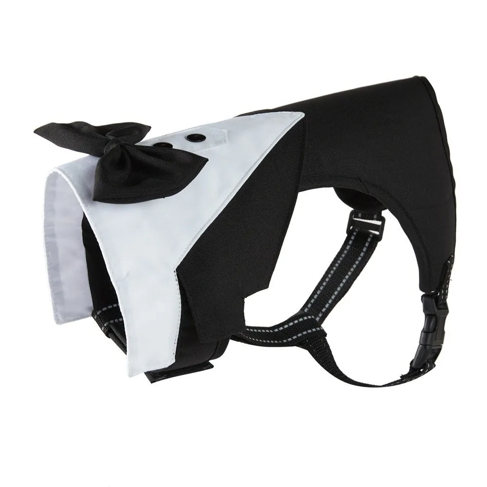 جديد البوليستر الكلب سهرة كيت تنفس مع ربطة القوس فيونكة الكلب قميص دعوى أسود أزرق لينة سترة للحيوانات الأليفة تسخير للقطط جرو #4