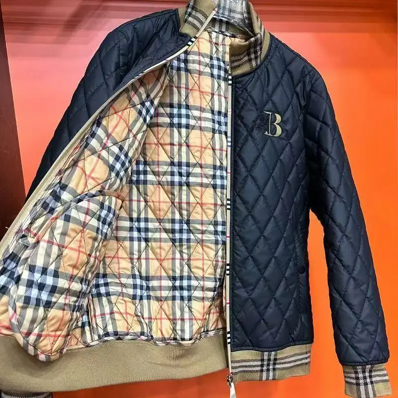 Otoño e Invierno nuevos hombres rombos moda ropa de algodón acanalada ligera chaqueta a cuadros chaqueta de algodón ropa delgada tendencia casual