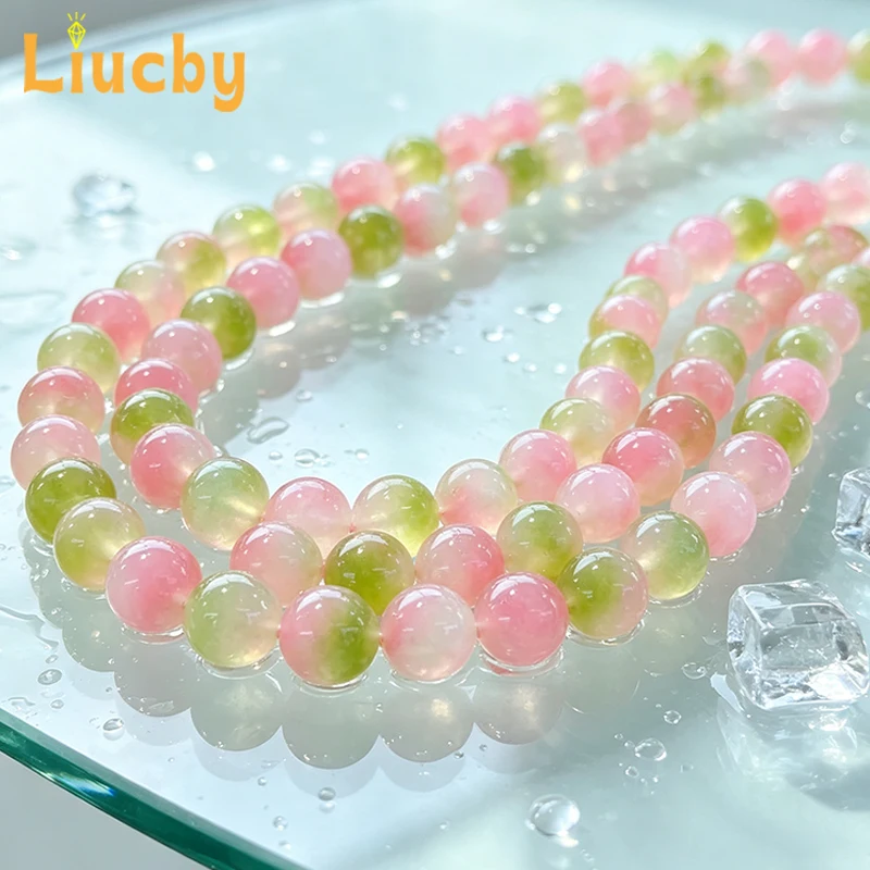 Peach Jade Marrow Chalcedony Natural Stone Pink Green Beads for Jewelry Making DIY Bracelets Accessories 15' Strand 6/8/10/12mm