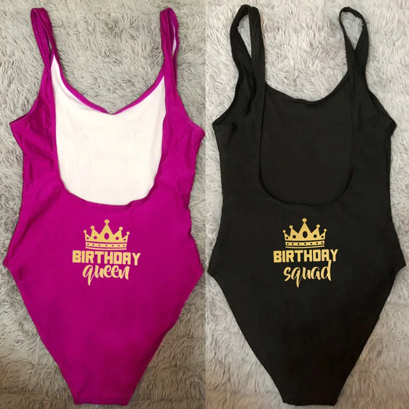 Sexy One Piece Swimsuit BIRTHDAY queen squad Crown ladies Swimwear Women 2022 Plus Size Bathing Suit for girls Bodysuit monokini