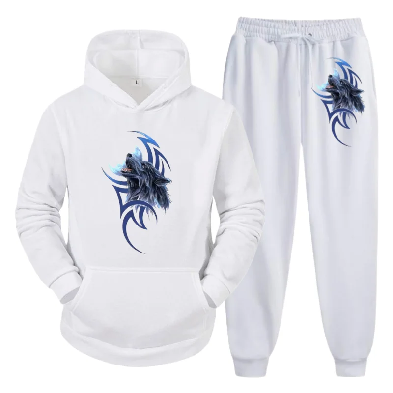 بدلة رياضية كاجوال بغطاء للرأس من القطن للرجال - سروال صالة مكون من قطعتين برسومات الخريف وجيب ناعم ملابس رياضية حضرية للجري في الهواء الطلق يوميًا #3