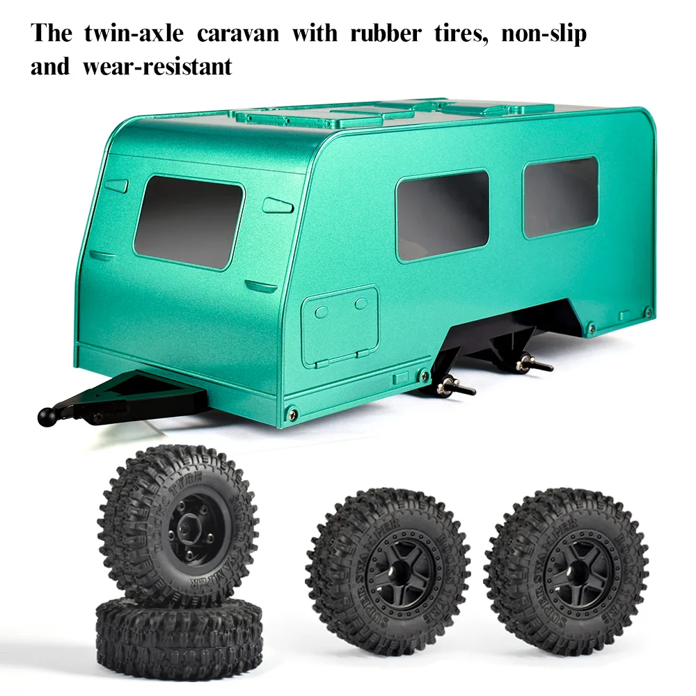 AUSTAR Reizen Camper Trailer Simulatie RV Voertuig Achter Open Deur Dual-as RV Auto met Trekhaak voor 1/18 RC Crawler TRX4M Upgrade