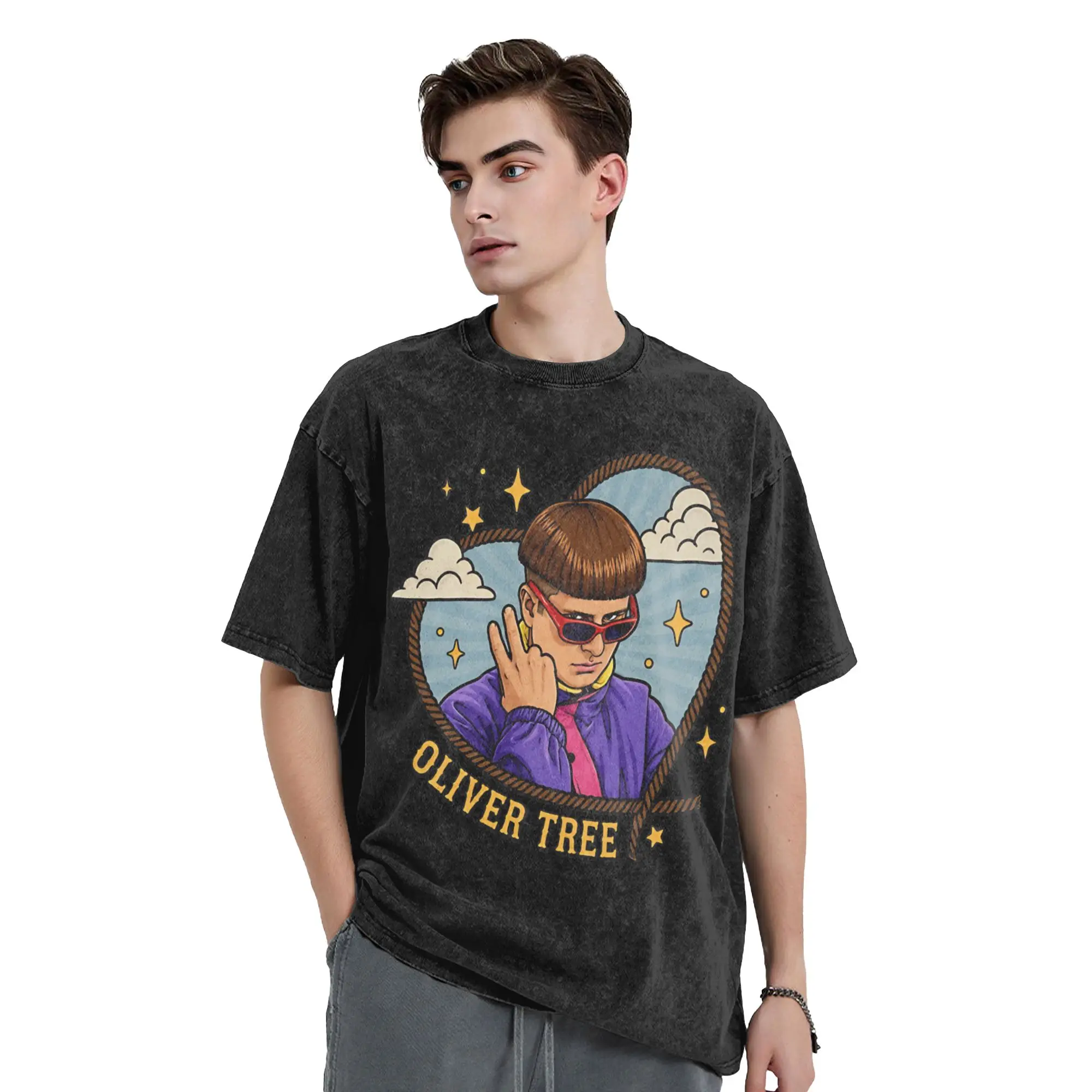 Novelty RIP Olivers Trees Vintage Washed T Shirt Men's Crewneck Short Sleeve Tops  Cotton Summer Top Tee