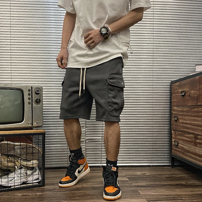 

Молодежные однотонные хлопковые эластичные летние шорты свободного кроя, рабочая одежда, мужские брюки прямого кроя, неэластичные, в стиле милитари