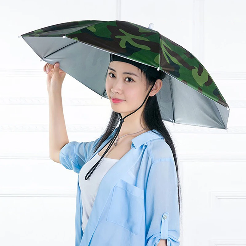 Fishing Umbrella Hat Folding Umbrella Cap Men Women Camping Fishing Hiking Adjustable Outdoor Rain Sun Protection Umbrella Hat