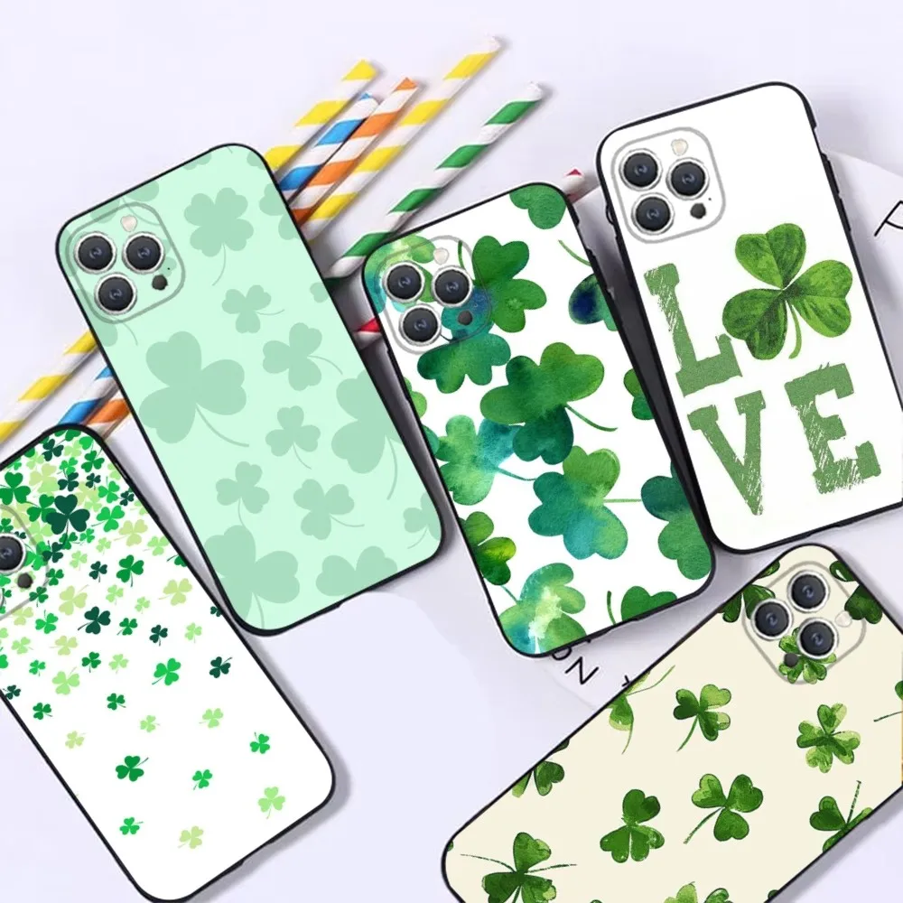 

Four Leaf Clover Phone Case For iPhone 16,15,14,13,12,Pro,Max,11,7,8,Plus,XR,XS Max Shockproof Silicone Soft Shell