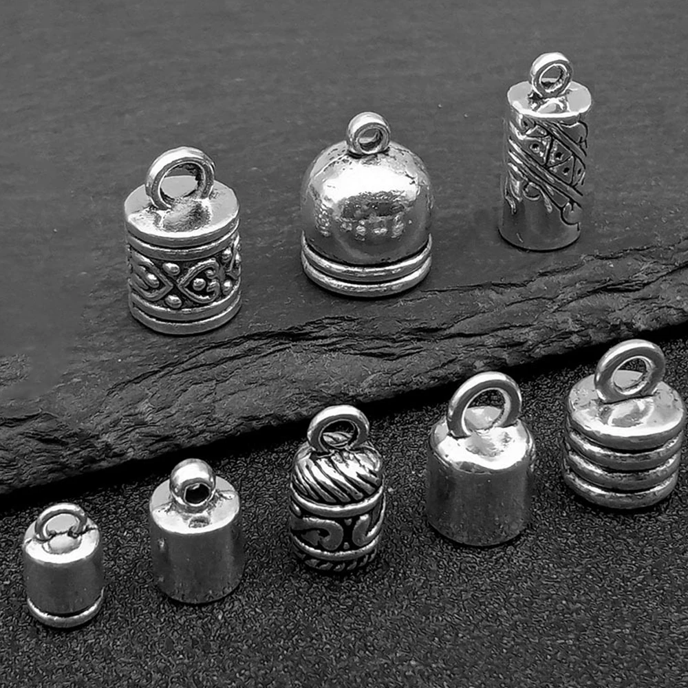 10szt Antyczne srebro Zaciskana końcówka sznurka Beczka z pętelką do frezowania frędzli Drut Gwint Kolczyk Bransoletka Biżuteria DIY Craft Make