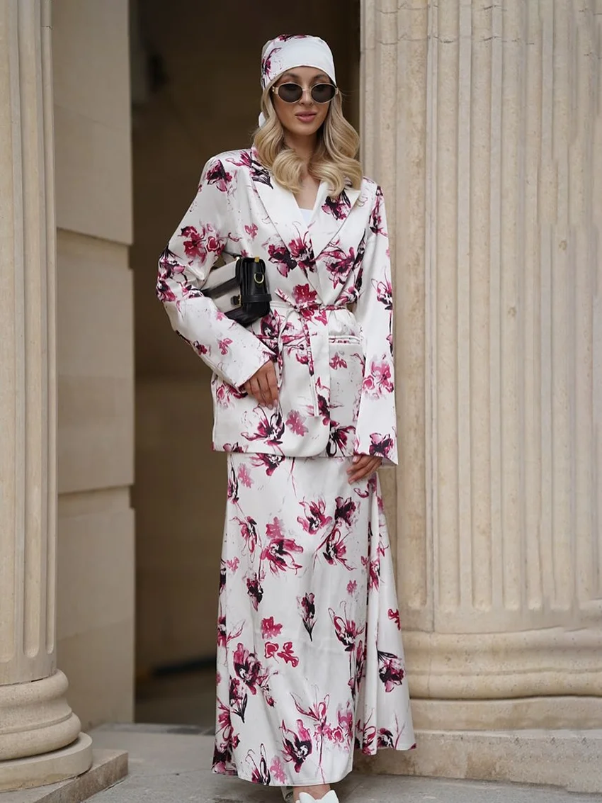 

Marthaqiqi Printing Ladies Nightwear Suit Long Sleeve Nightgown Turn-Down Collar Pajamas Long Skirts Female Sleepwear Set Winter