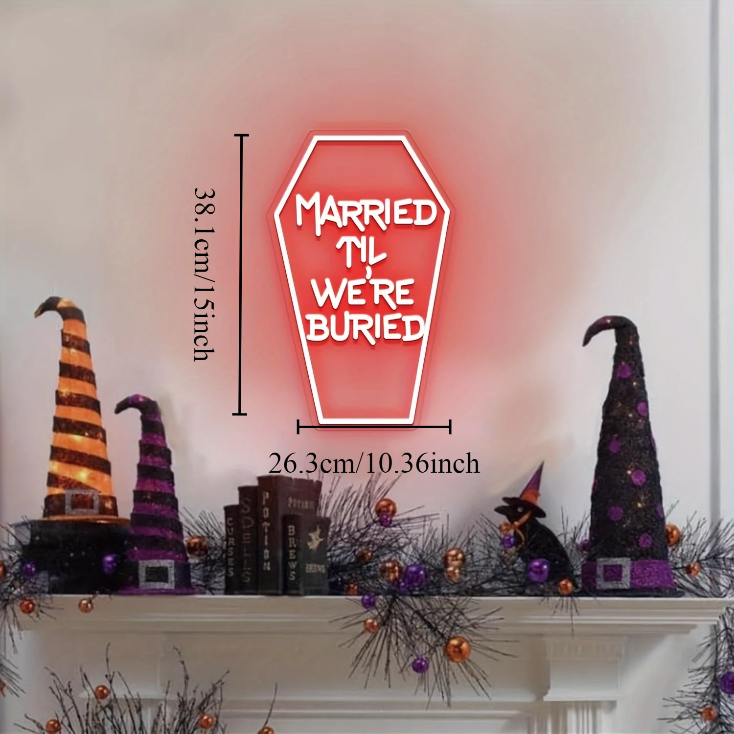 Married Til We're Buried Neon Sign, lámpara gótica Ryder, decoración de pared, decoración de fiesta de boda, regalo de Halloween, alimentado por Usbu
