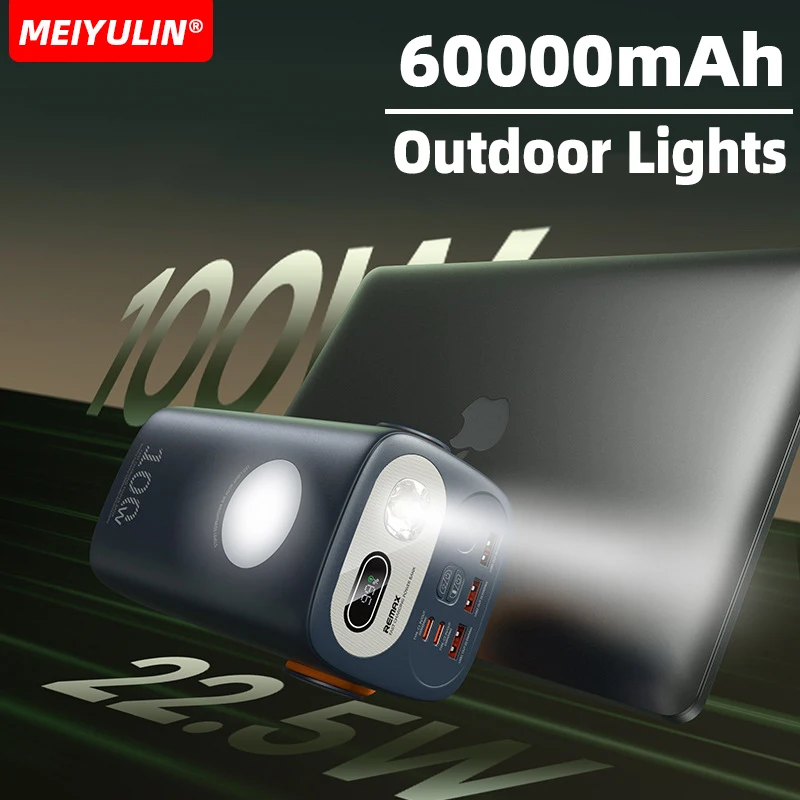 60000mAh Power Bank LED Light Rechargeable Lantern Portable Emergency Night Market Lights Outdoor Camping Lamp Flashlight Home