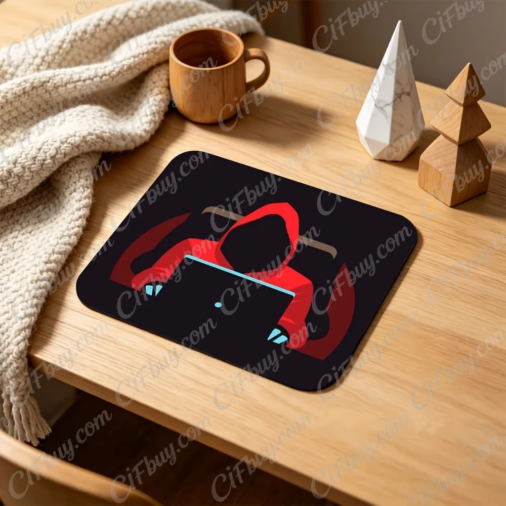 CIFbuy Mouse Pad Small Red Hooded Anonymous Hacker Dark Silhouette Print Smooth Cursor Precise Tracking Non-Slip Cool Mysterious