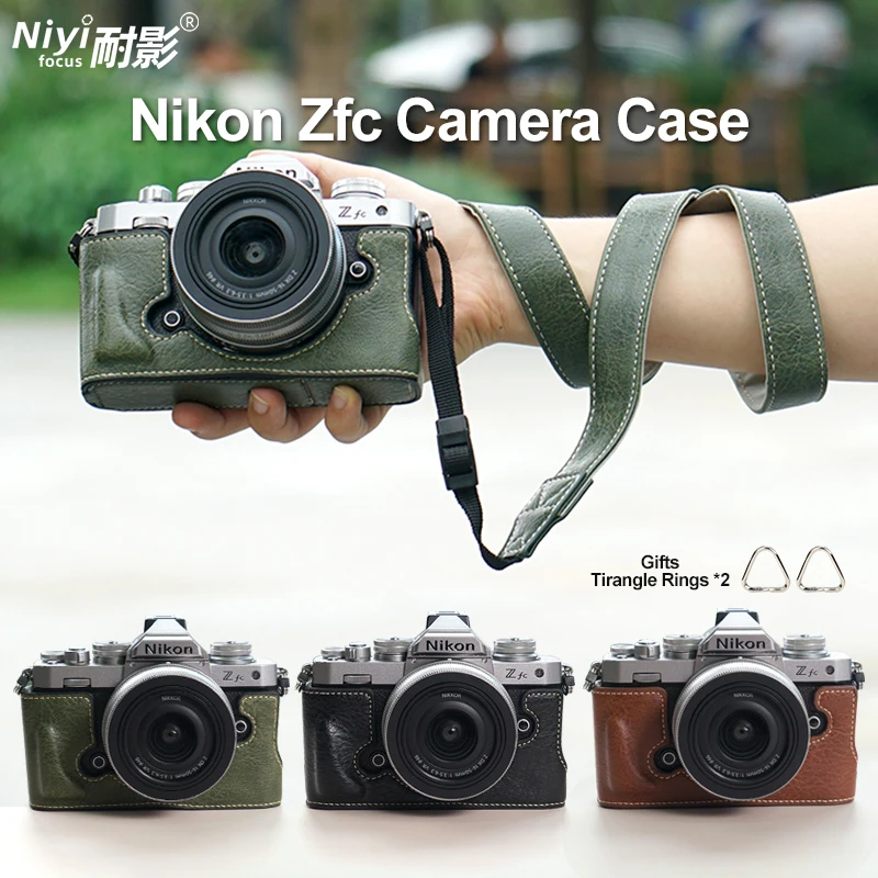 Półetui na aparat Nikon Zfc Buffalo Texture Camera Base Cover Protector Man-made Leather Bottom Opening 1/4 Screw Neck Strap